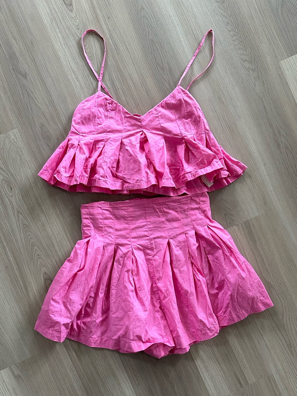 Free People Miki Bubblegum Pink Pleated Set